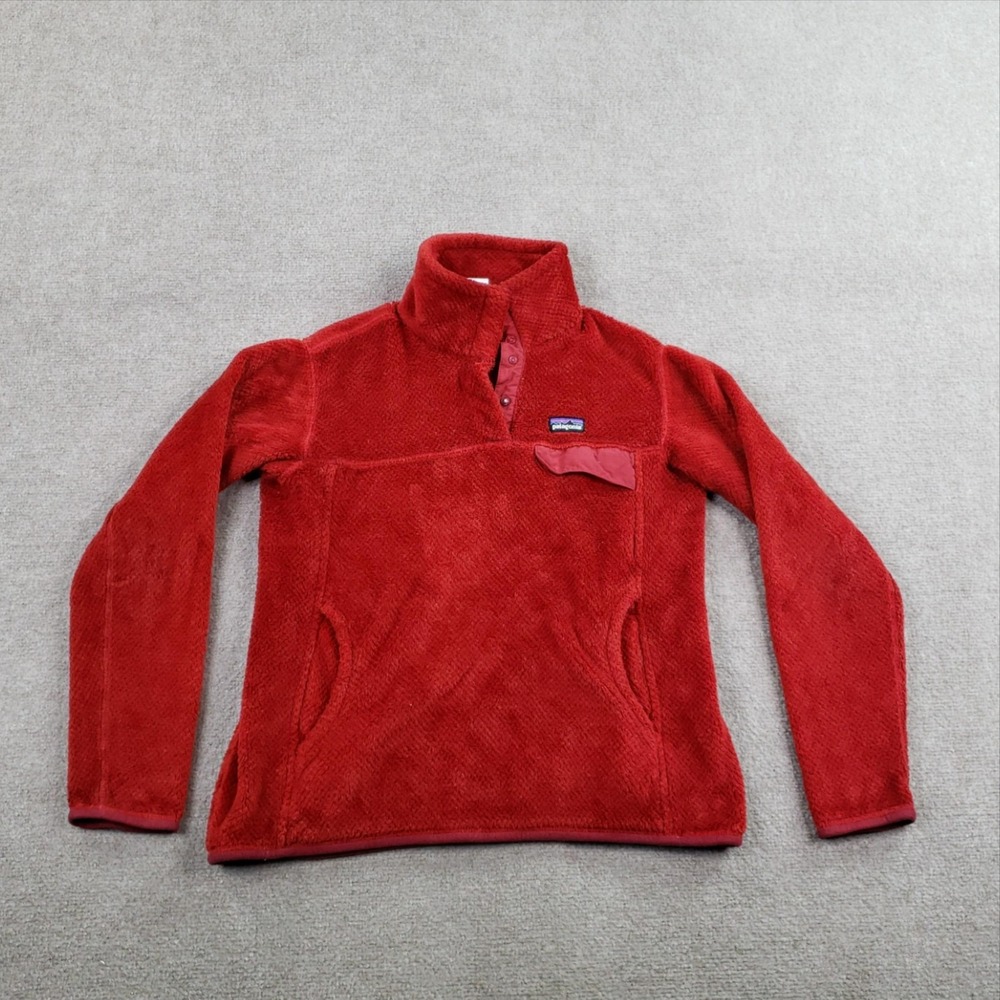 Patagonia Snap T Jacket Womens Medium Red Fleece Collared Pockets Pullover Z